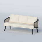 Cream Linora three-seat sofa with black frame and woven side panels