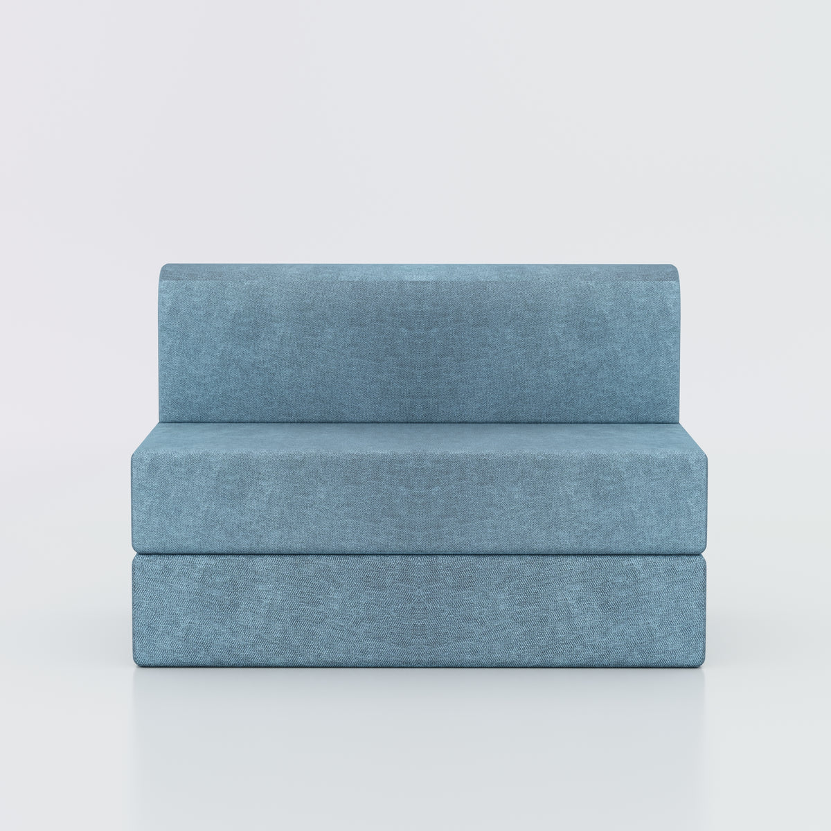 Blue Lorien sofa bed in upright seat configuration, front view