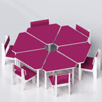 Magenta Fusion modular school tables and chairs arranged in a circle