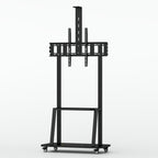 Black Majestic TV stand with tall central support, mounting bracket and wheeled base
