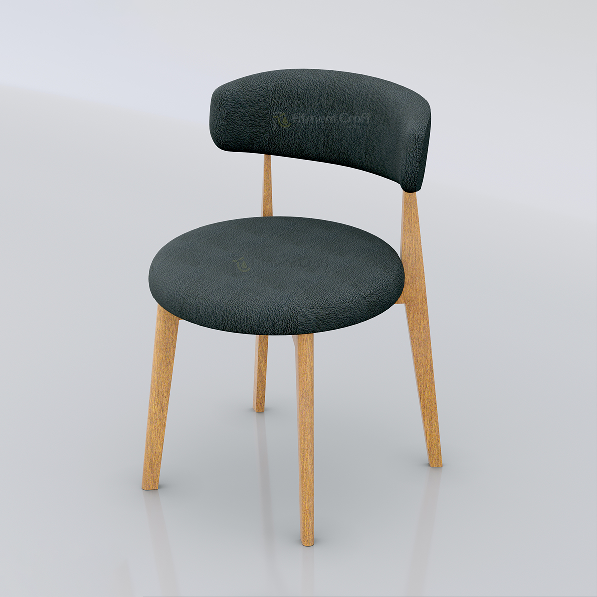 Dark green Masura chair with rounded padded seat and back on light wood-tone legs