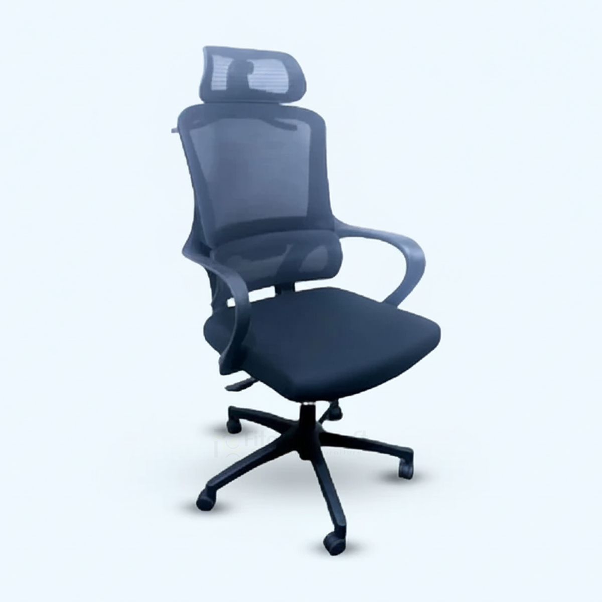 Black Miku office chair with mesh back, headrest and curved armrests