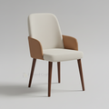 Milo dining chair with cream upholstery, tan side panels and four brown legs