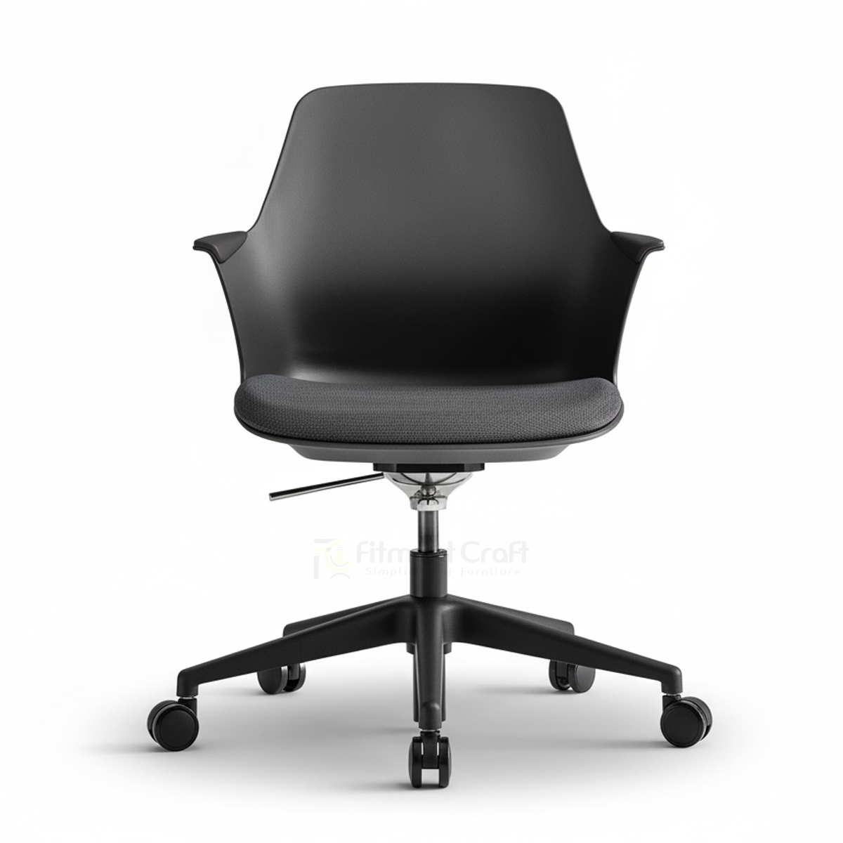 Black Modax swivel chair with matching wheeled base, front view