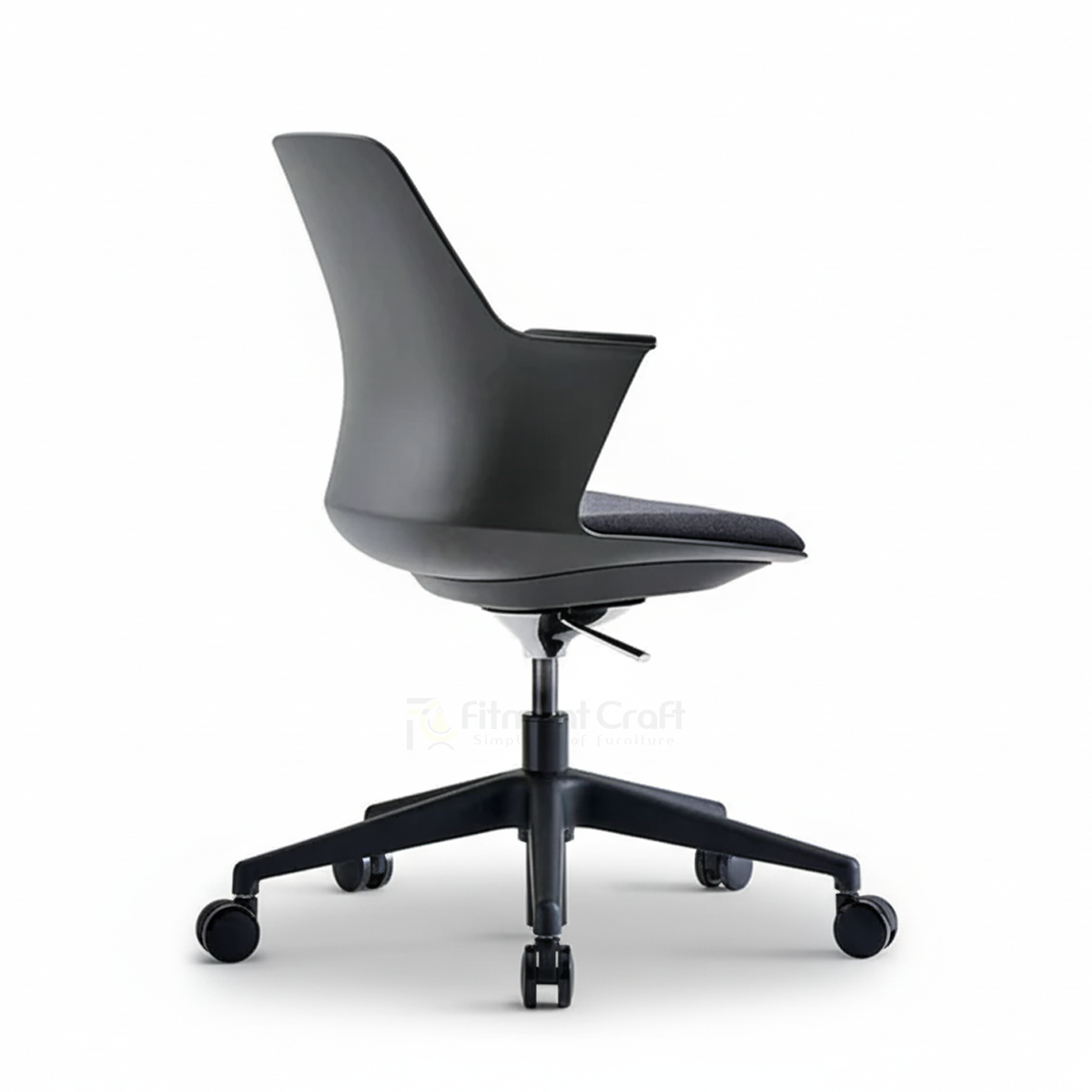 Black Modax swivel chair with matching wheeled base, rear angled view