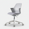 Light grey Modax swivel chair with white wheeled base, angled view
