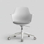 Light grey Modax swivel chair with white wheeled base, front view
