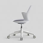 Light grey Modax swivel chair with white wheeled base, side view
