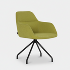 Green Morph chair with curved armrests and black four-point base
