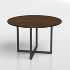 Dark wood-tone NestFour round table with black crossed frame, without stools