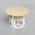 Pale NestFour round table with four compact stools tucked beneath