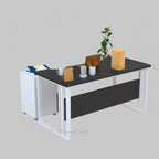 New executive desk with black top, white frame and black modesty panel