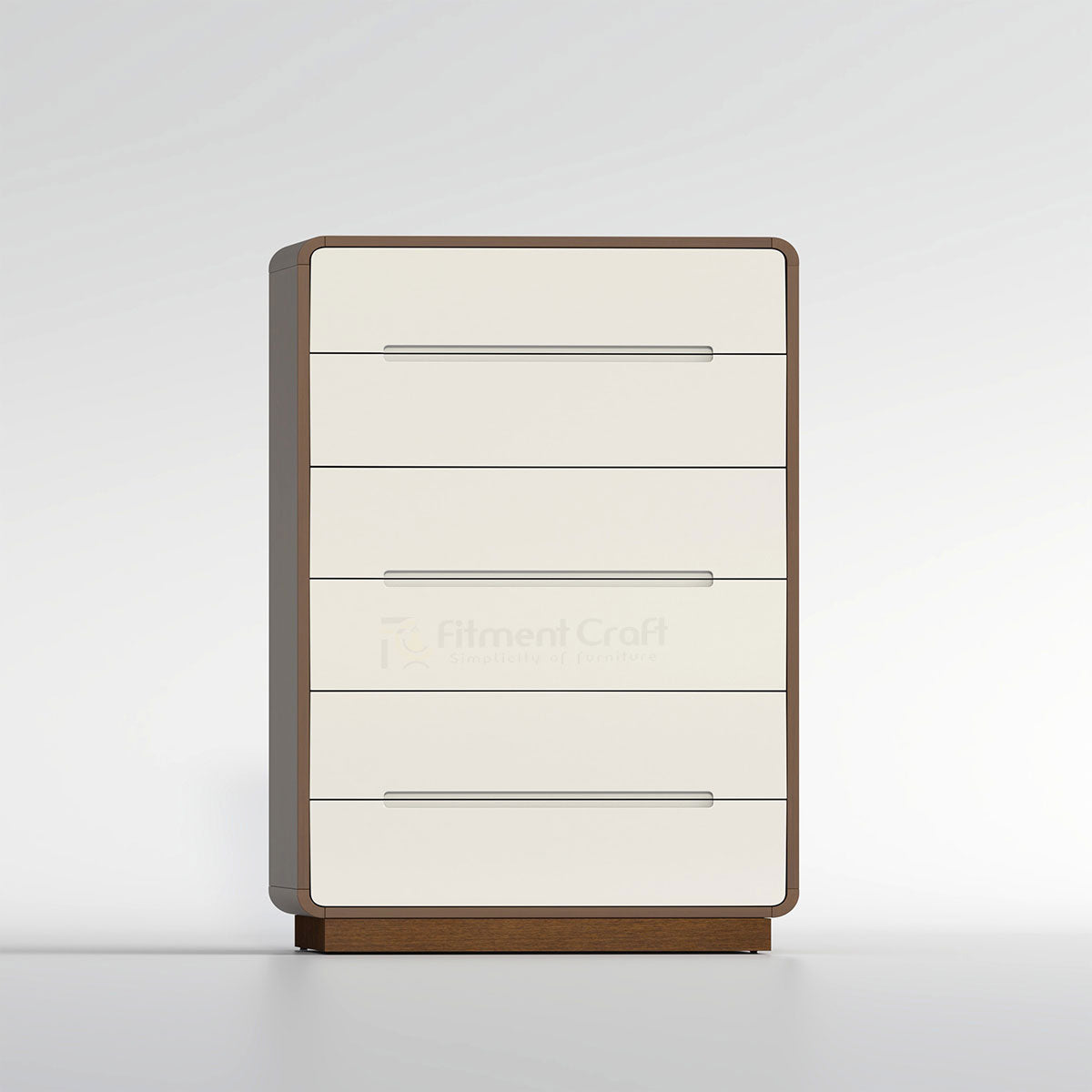 Nitya Light wardrobe with four pale drawers and long horizontal handles, front view