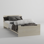 Light wood-tone Nocturnal single bed with grey bedding, angled front view