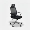 Black Opal Pro office chair with mesh back, headrest and silver wheeled base