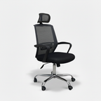 Black Opal Pro office chair with mesh back, headrest and silver wheeled base