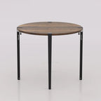 Orba round table with brown top and three black legs