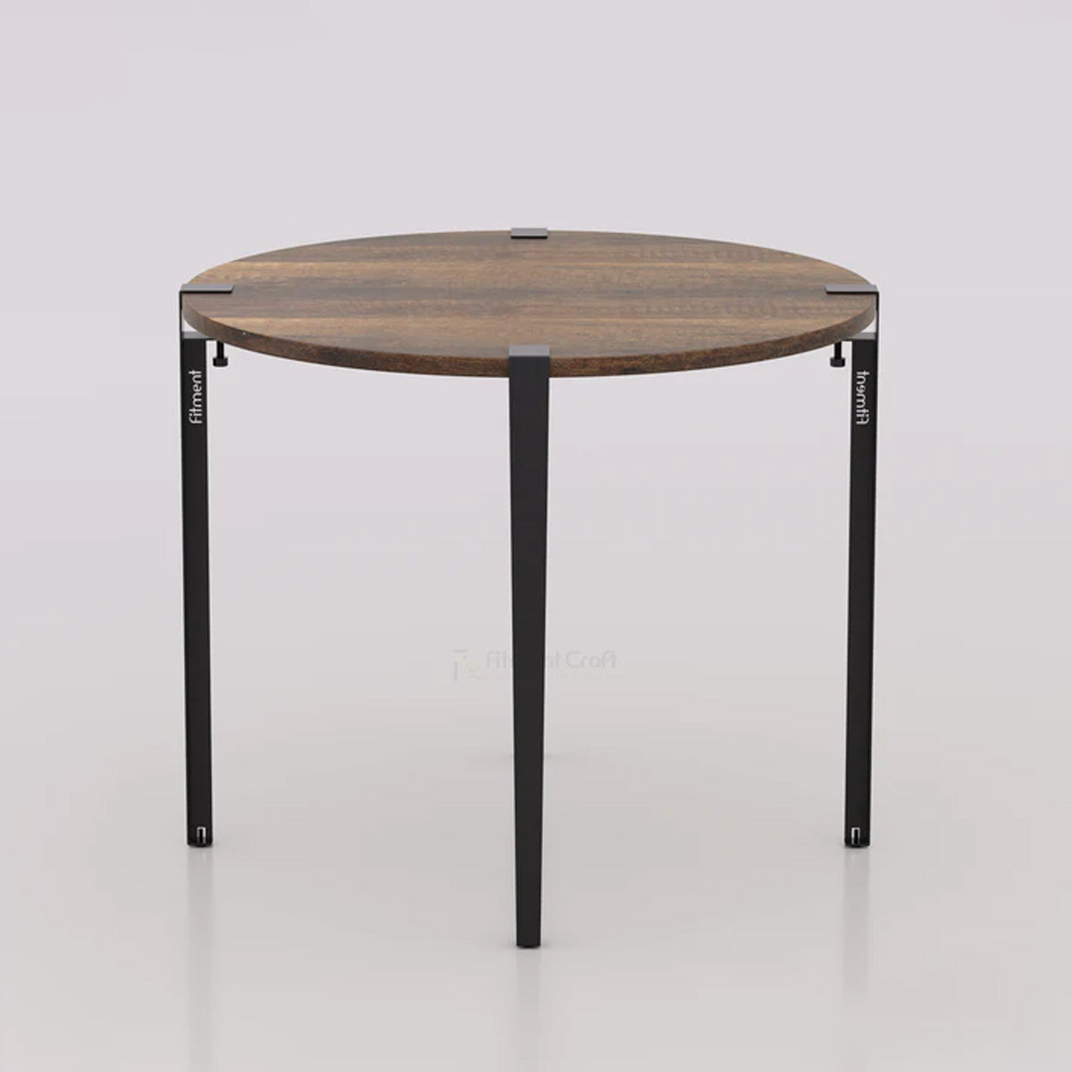 Orba round table with brown top and three black legs