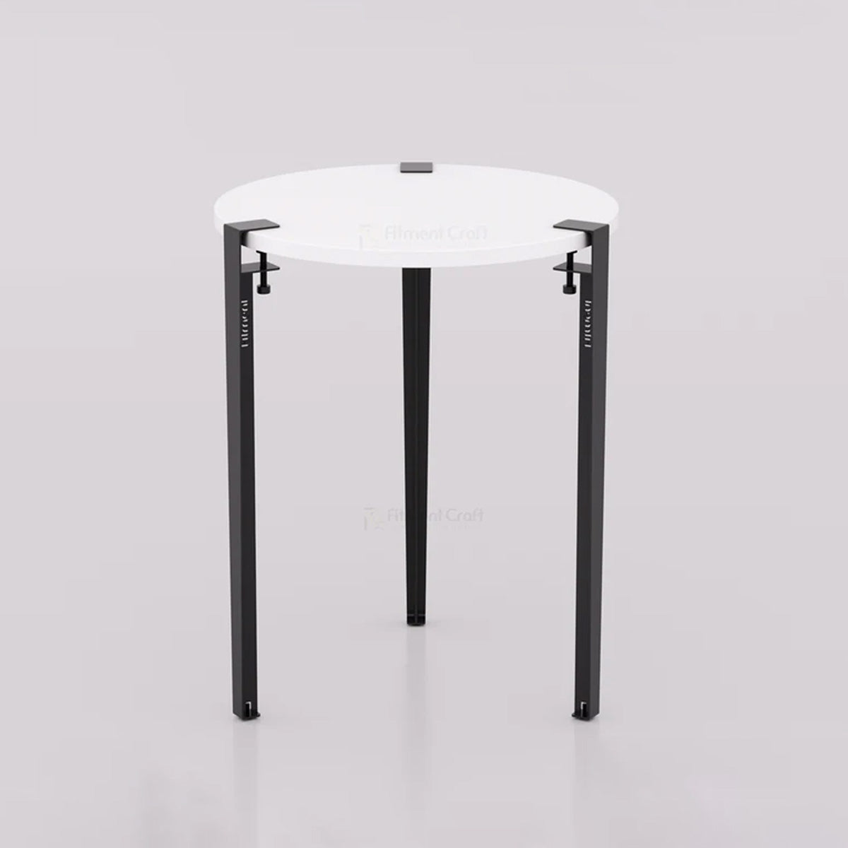 Orba round table with white top and black legs, front view