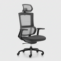 Black Orch office chair with mesh back, headrest and wheeled base