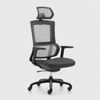 Black Orch office chair with mesh back, headrest and wheeled base