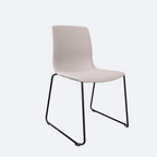 Pale pink Cathedra chair with curved seat and black sled legs