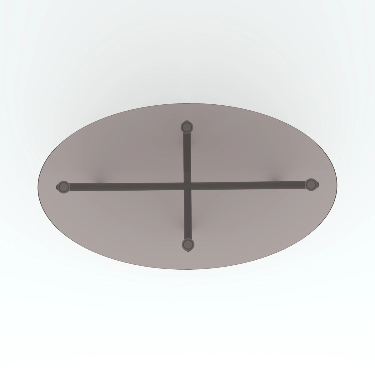 Parabola centre table overhead view with oval tinted top and cross-shaped supports