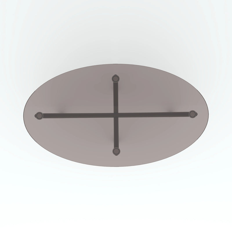 Parabola centre table overhead view with oval tinted top and cross-shaped supports
