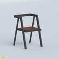 Nelix dining chair with dark frame and brown wood-tone seat, angled view