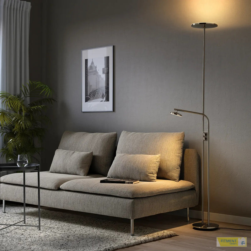 ISJAKT LED floor uplighter reading lamp dimmable nickel plated 180 cm - Standard - image 1