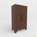 Brown Haze cupboard cabinet with two tall grooved doors and long handles, angled view