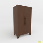 Brown Haze cupboard cabinet with two tall grooved doors and long handles, angled view