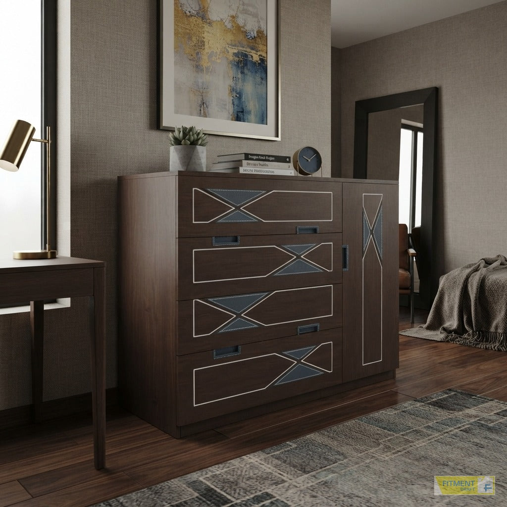 Epidermis Wardrobe Storage with four drawers and right-side cabinet in a bedroom setting
