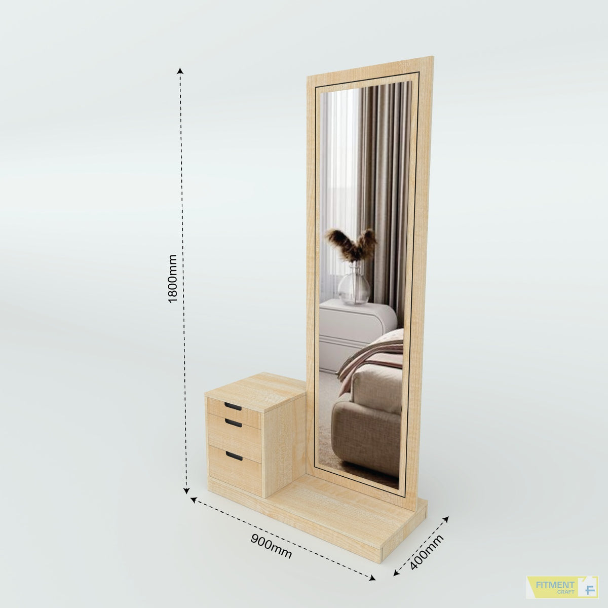 VaniBox Dressing Table dimensions: 1800 mm high, 900 mm wide and 400 mm deep.