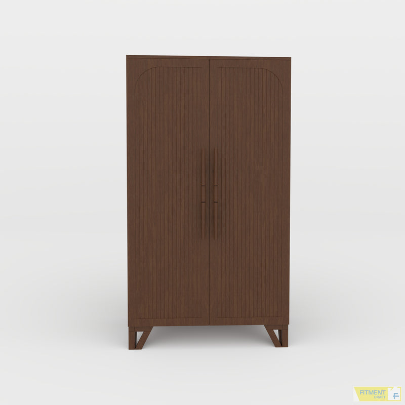 Front view of brown Haze cupboard cabinet with two tall doors and long handles