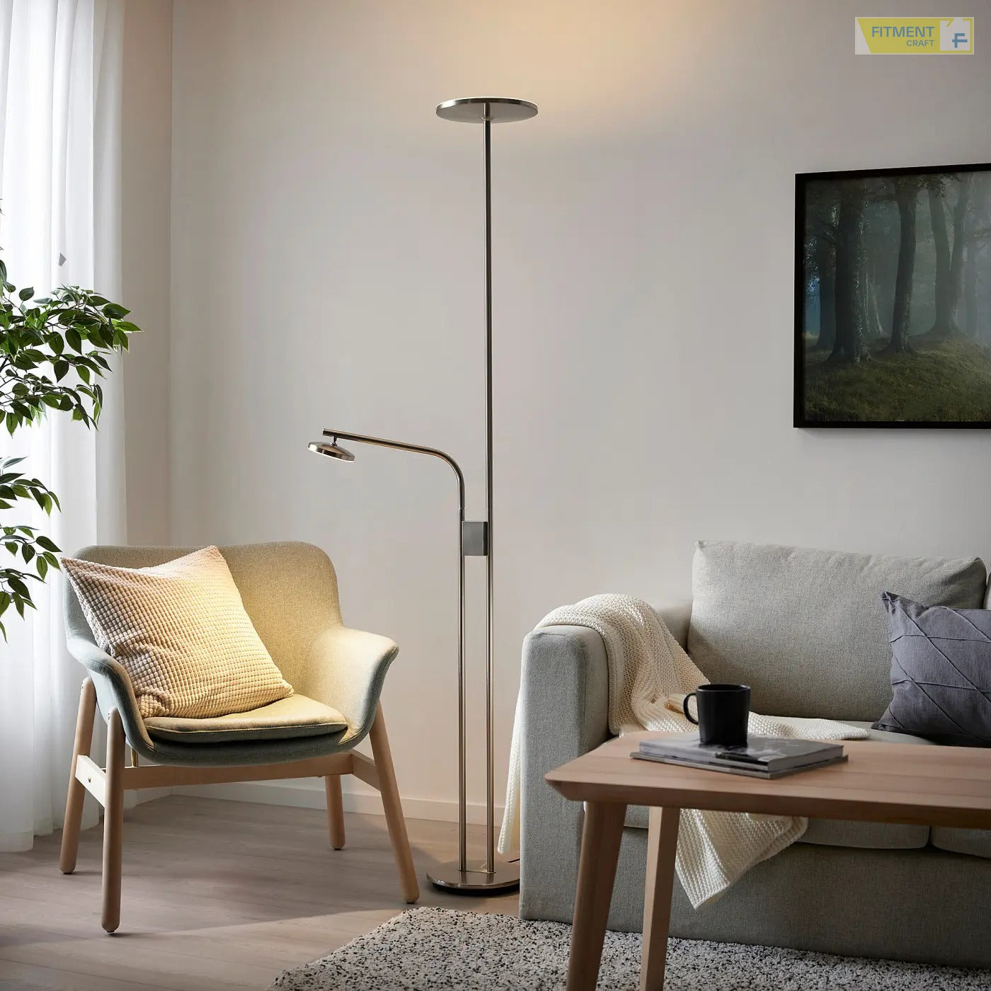 ISJAKT LED floor uplighter reading lamp dimmable nickel plated 180 cm - Standard - image 4