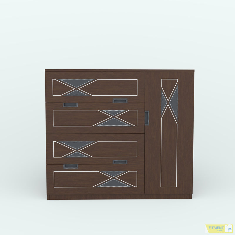 Front view of the Epidermis Wardrobe Storage with four drawers and closed right-side cabinet