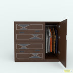 Epidermis Wardrobe Storage with right-side cabinet open to show the hanging rail