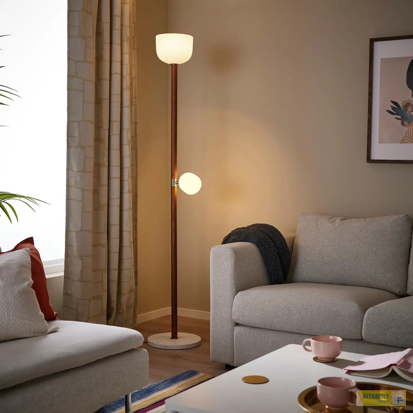 MOSSPLYM floor uplighter reading lamp 180 cm - opal white glass and dark brown oak - image 13