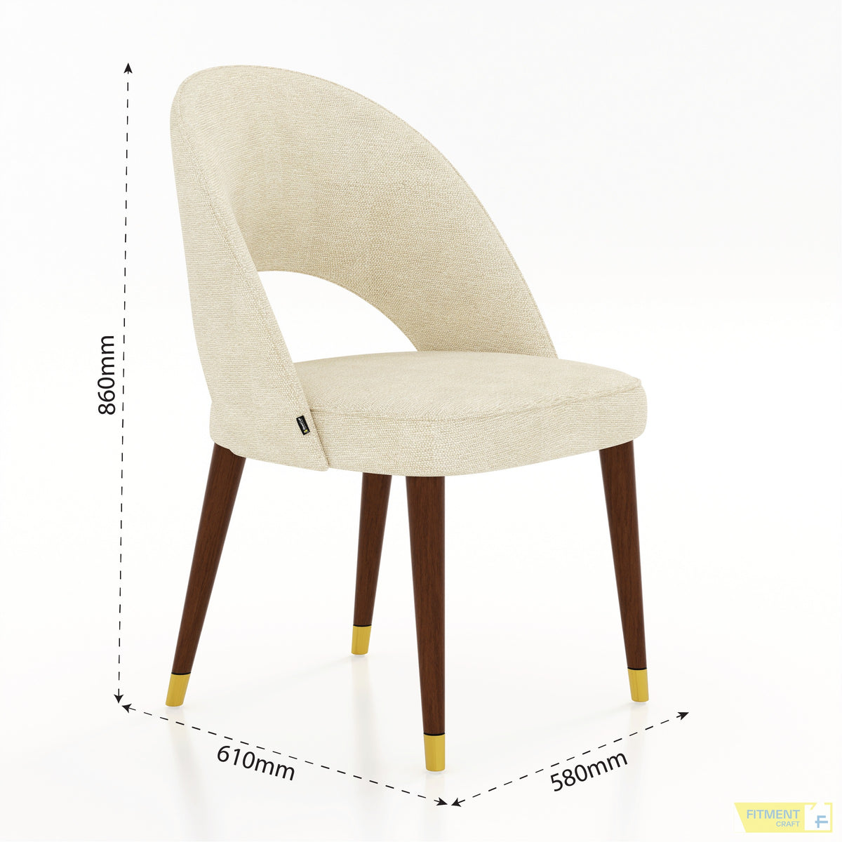 Ivory Radial Dining Chair dimensions, 860 × 610 × 580 mm