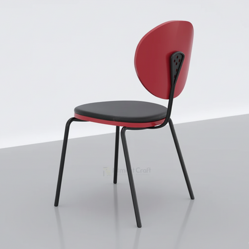 Red and black Spidy chair rear angled view with round backrest