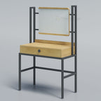 Wood-tone Reek dressing table with rectangular mirror, drawer and dark frame