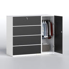 Retreat wardrobe with side door open showing hanging clothes and lower storage