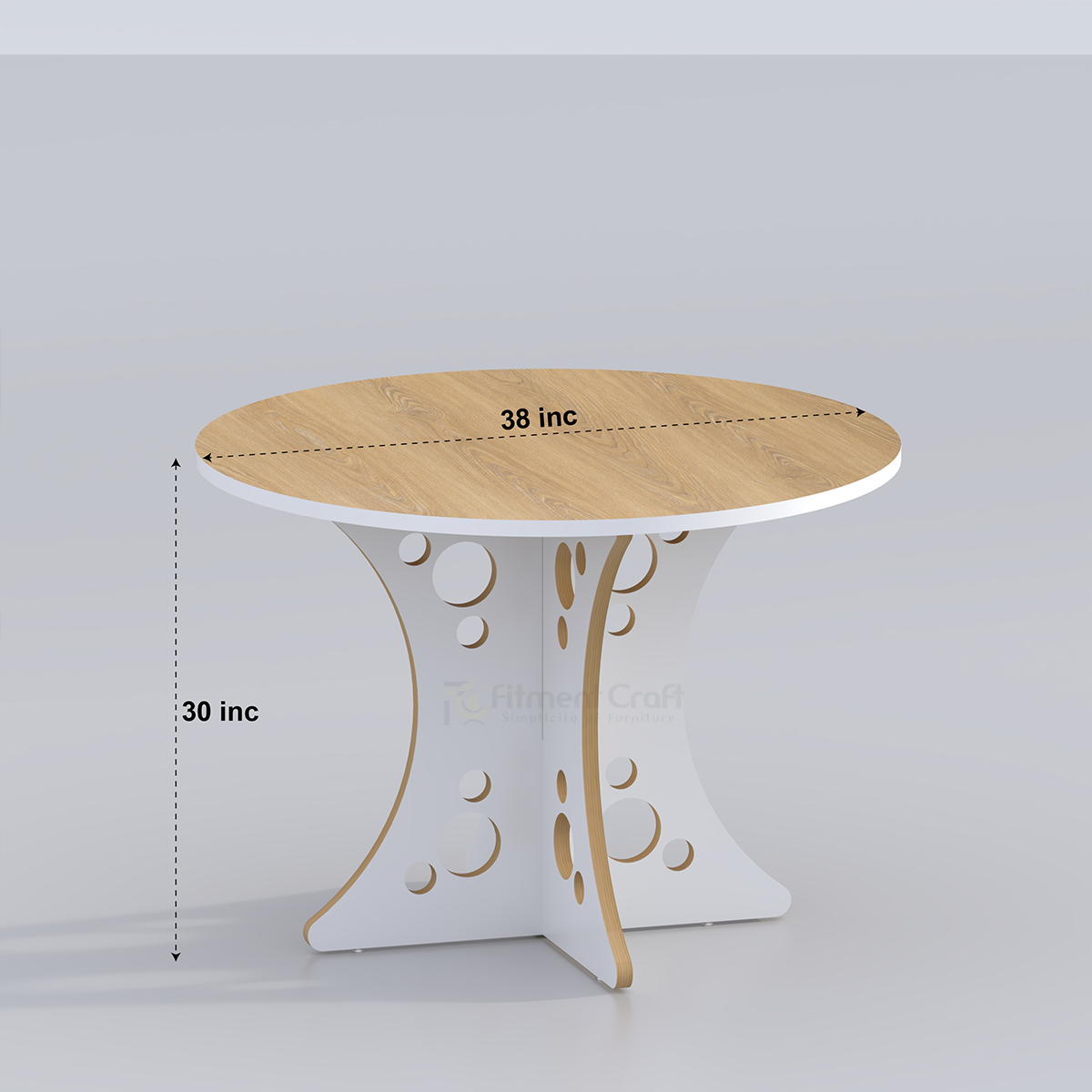 Round Meal dining table with decorative white pedestal and measurement labels