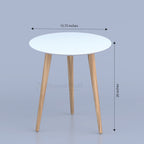Round Willow table with white top and dimension arrows