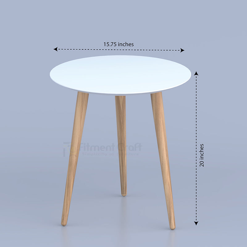 Round Willow table with white top and dimension arrows