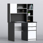 Black and white Routine study desk with overhead shelves and side drawers