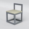 Grey Rustic dining chair with square open back and pale seat cushion