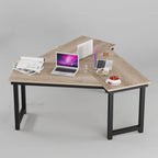 Triumph workstation with light desktops and white dividers, overhead angled view