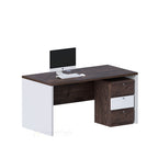 Rear view of Value executive desk with dark desktop and three-drawer pedestal